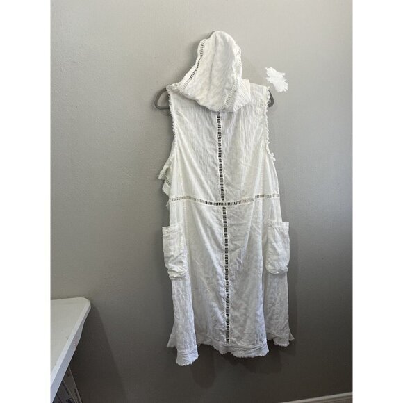 Free People White Midi Length Vest Hooded Pockets Draped Raw Hem - Picture 5 of 11